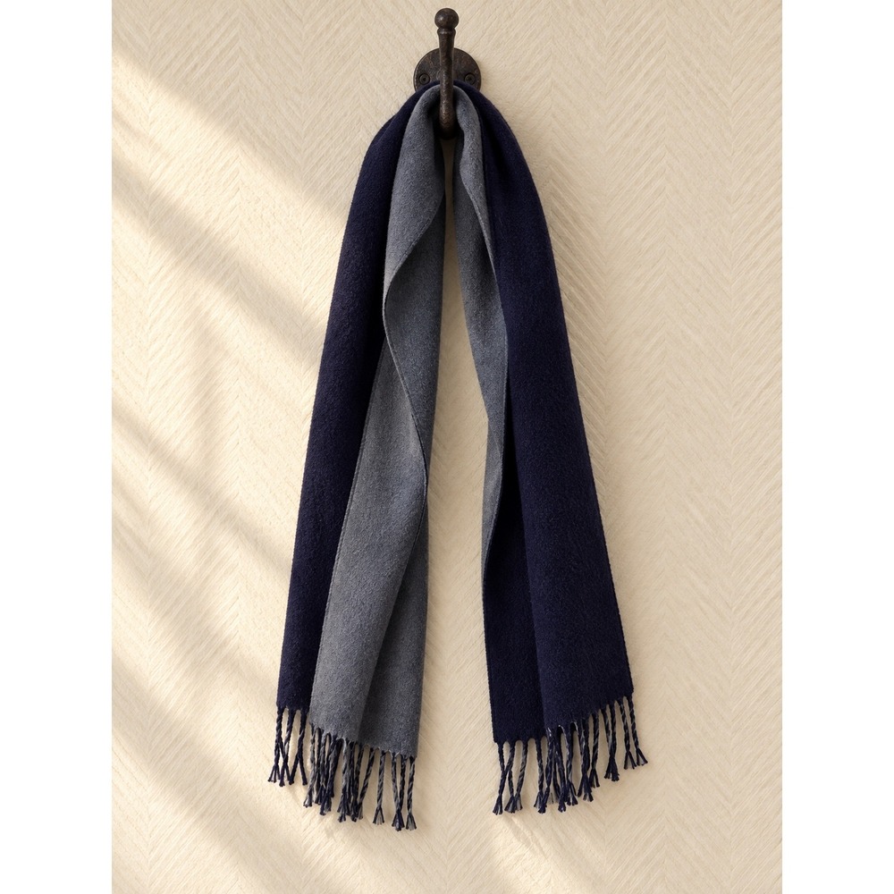 Brooks Brothers Vintage Scarf 100% Cashmere Reversible Navy Gray OS